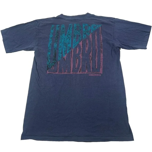 Vintage Umbro Shirt Mens Large Navy Blue Double Sided Soccer Futbol Graphic Tee - Picture 1 of 9